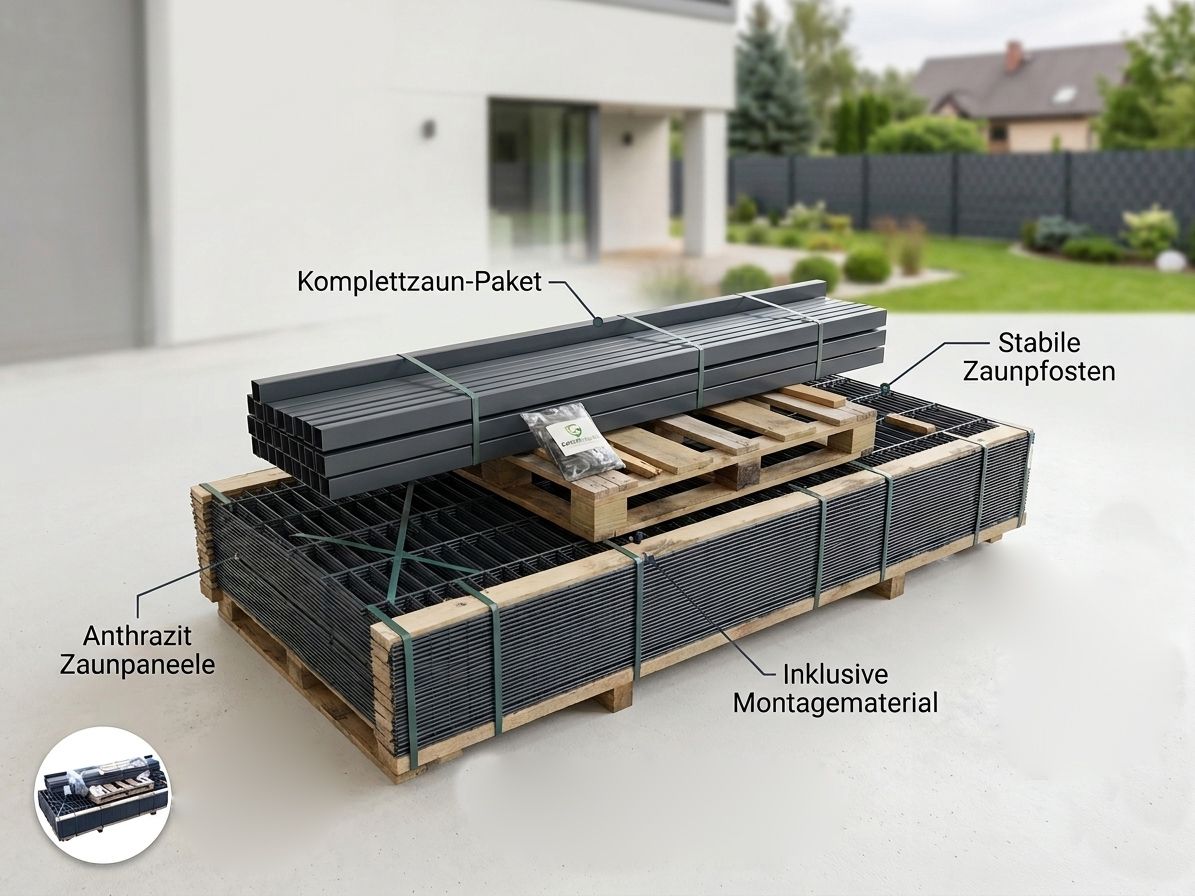 Posten Doppelstabmatten (30 Stück = 75 m) - (H: je 2,03 m) - (Drahtstärke: 6/5/6) - (inkl. 31 Pfosten etc.) - (anthrazit) - (Startpreis: 1.400,00 EUR)
